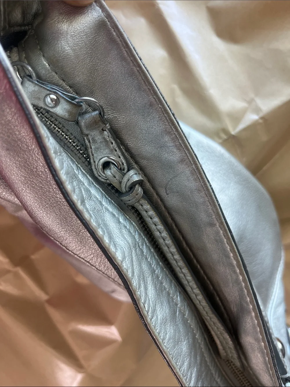 Coach Metallic Silver Leather Shoulder Bag